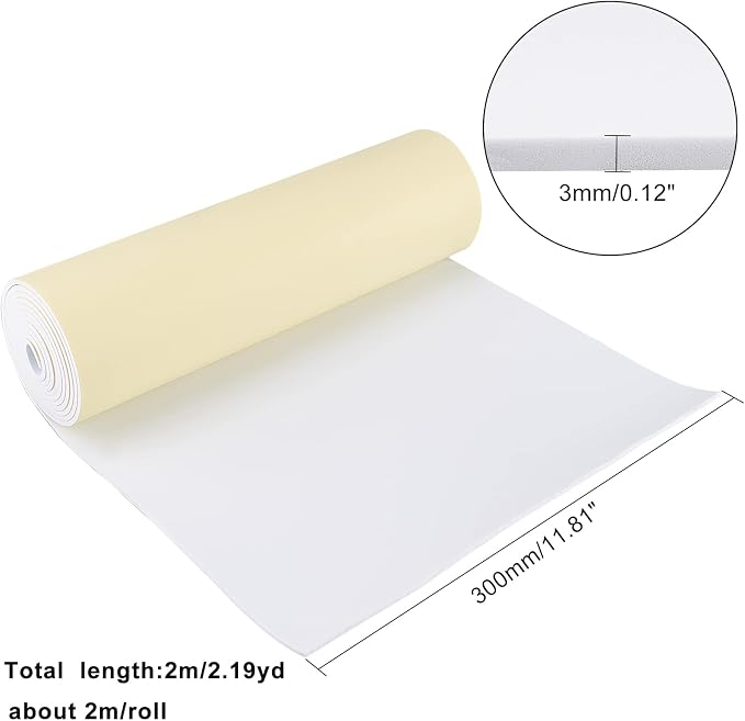 BENECREAT 78.7x12 inch White Self-Adhesive EVA Foam Roll, 3mm Thick | Sticky - Image 2