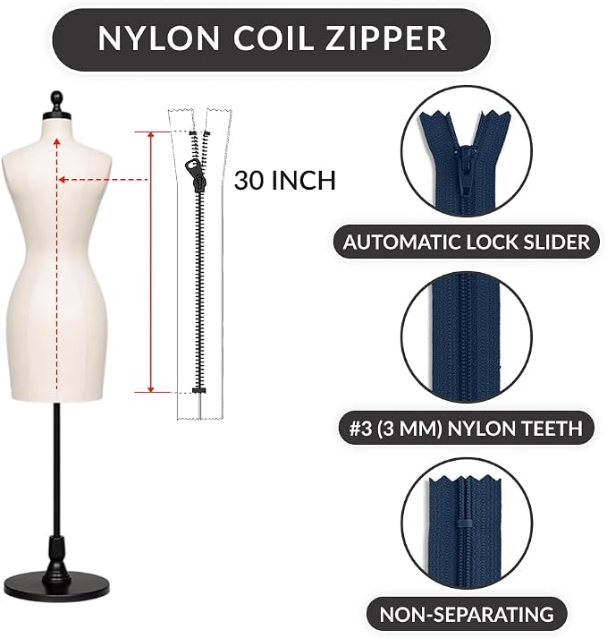 Navy Nylon Coil Zipper 30 Inch – Non Separating Sewing Zipper - Image 2
