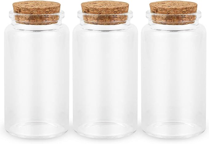 3PC100ML Empty Glass Jars with Cork Stoppers by Unknown