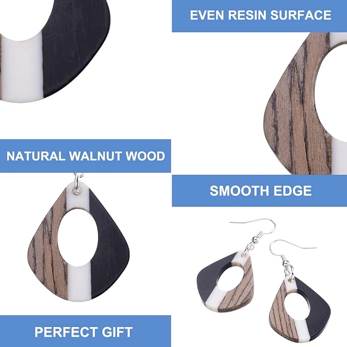 FASHEWELRY 16Pcs Resin Wooden Earring Pendants Vintage Stripe Teardrop Resin - Image 6