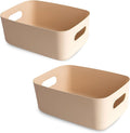 COVRA 2-Pack Plastic Storage Bins, Small Storage Baskets, Organizers for Home & Office, 9.6 x 6.3 x 4.7 Inches (Brown)