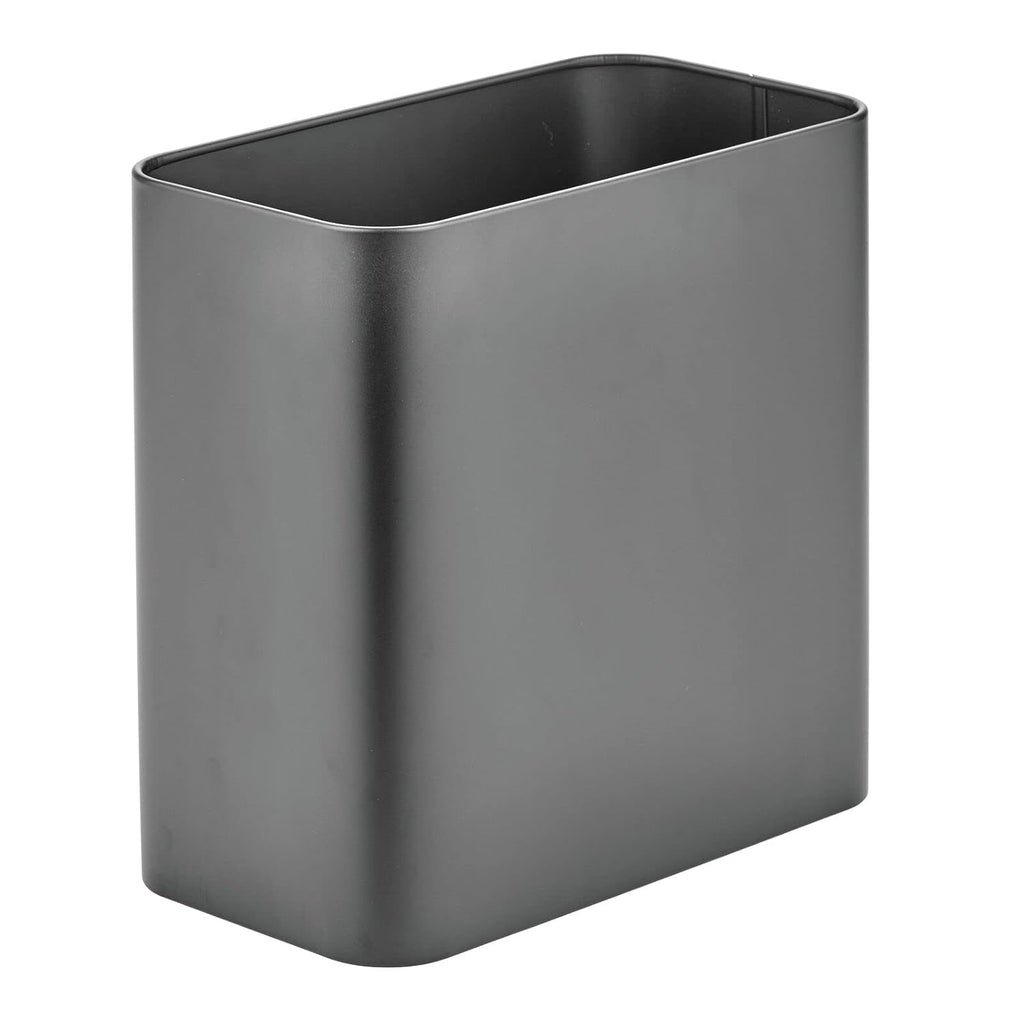 mDesign Small Metal 2.4 Gallon/9 Liter Trash Can Wastebasket Garbage Bin for Bathroom, Slim Rubbish Waste Bin Trashcans for Master/Guest Bath, Mirri Collection, Graphite Gray
