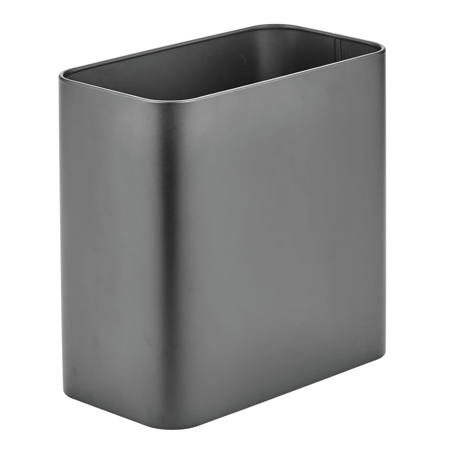 mDesign Small Metal 2.4 Gallon/9 Liter Trash Can Wastebasket Garbage Bin for Bathroom, Slim Rubbish Waste Bin Trashcans for Master/Guest Bath, Mirri Collection, Graphite Gray