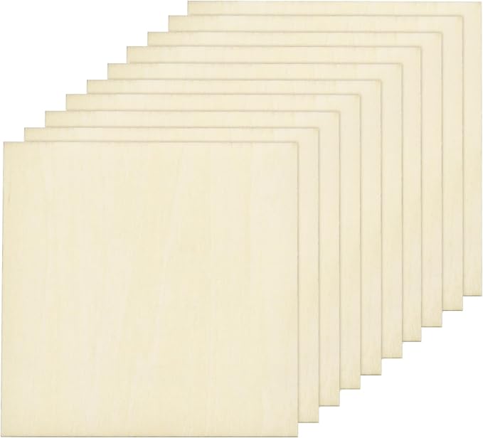 MECCANIXITY 10pcs Basswood Sheet 4 x 4 x 3/16 Inch Unfinished Wood Boards by MECCANIXITY