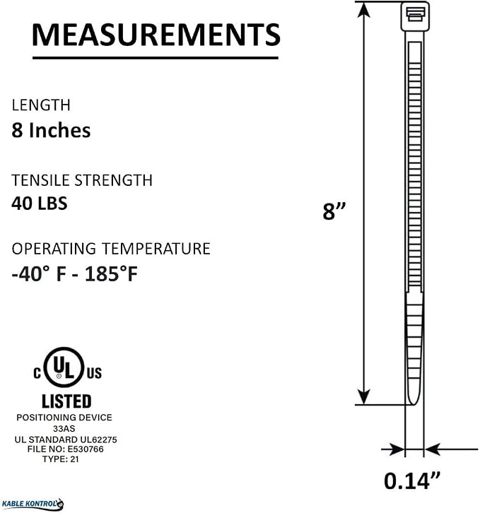 Kable Kontrol Cable Zip Ties Natural White 17, 40 Lbs Tensile Strength - Image 2