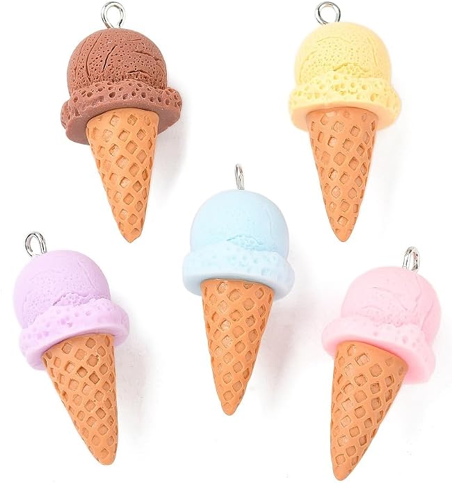 DanLingJewelry 50Pcs Opaque Resin Ice Cream Cone Pendants Summer Sweet Food by DanLingJewelry