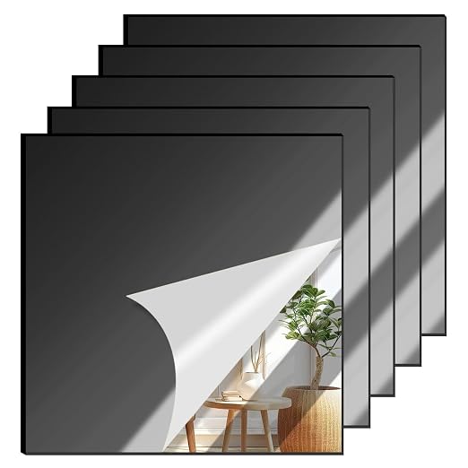 5 Pcs 8 x8 Inch Black Acrylic Mirror Sheet, 1/8 Inch Thick Opaque Glossy Mirror by CEUQIESO