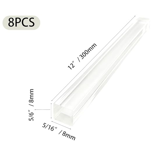 8Pcs Clear Acrylic Square Rods, 8mm x 300mm Transparent Plastic Dowel Sticks - Image 2