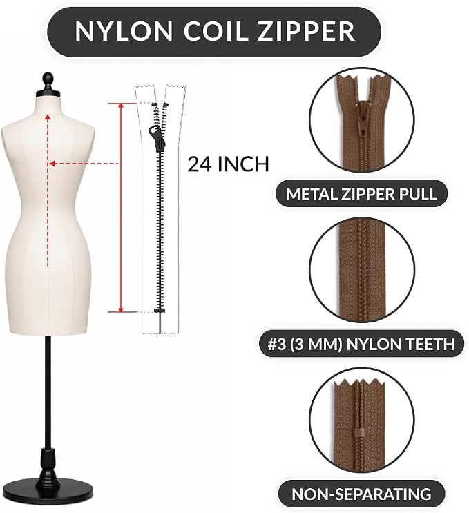 Nylon Coil Zipper 24 Inch Non-Separating Closed End – Light Brown – Replacement - Image 2