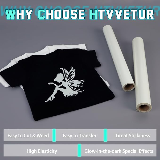 HTVVETUR Glow in The Dark HTV Heat Transfer Vinyl Roll 12 Inch by 10 Feet Iron - Image 3