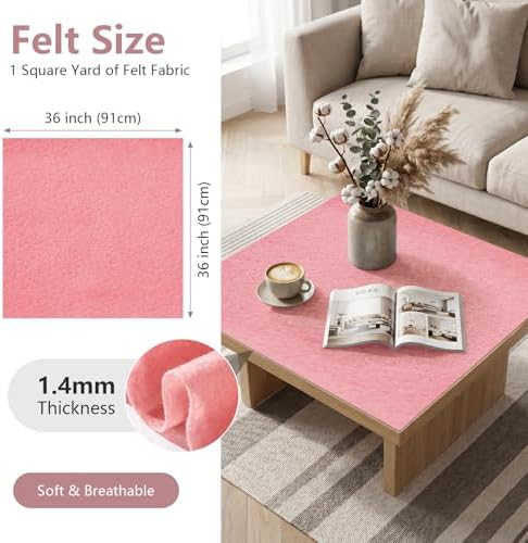 Pink Felt Fabric 36'' X 36'', 1.4mm Large Felt Sheets Soft Durable Crafts Felt - Image 2
