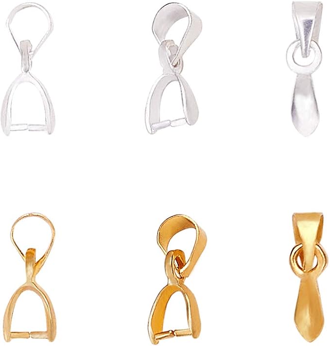 PH PandaHall 160pcs Brass Pinch Bails Golden Silver Pendant Chain Connector by PHPandaHall