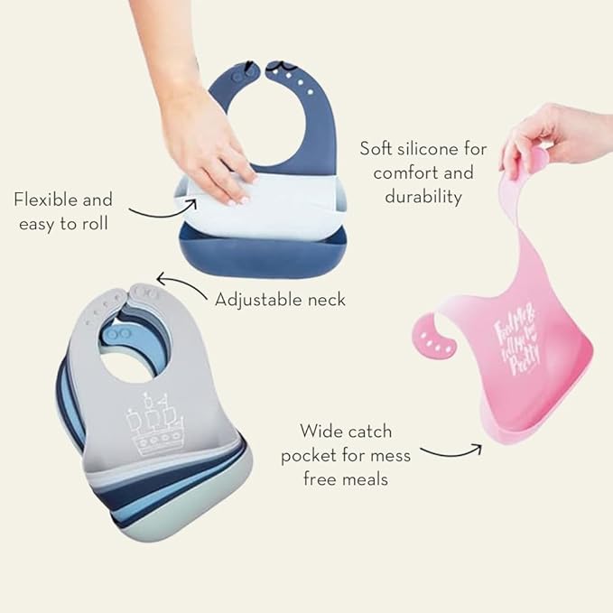 Bella Tunno Baby Bib for Eating, Set of 2 Waterproof Silicone Bibs with Large Food Catcher, Adjustable Fit for Babies 4-12 months & Toddlers 1-3 Years, Boys & Girls, Hunk & The Legend