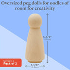 Wood Peg Dolls, 5.5 Inch Large Mom/Angel Shape Wooden Peg People, Strong Birch - Image 4