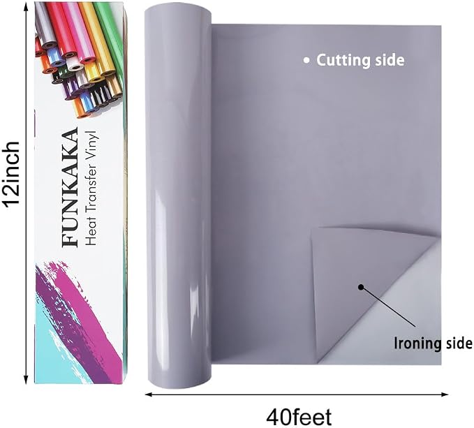 FUNKAKA Gray HTV Heat Transfer Vinyl Rolls, Adhesive HTV Vinyl - Image 3