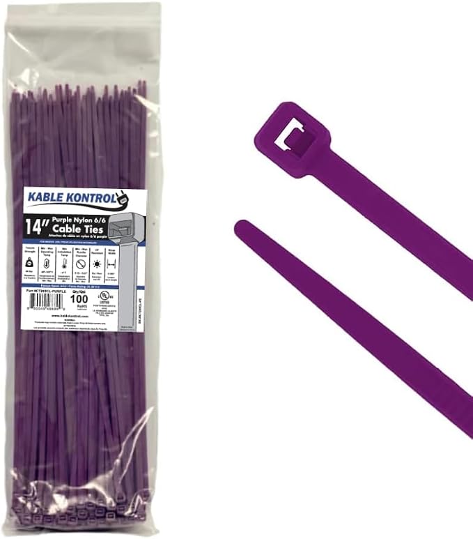 Kable Kontrol Purple Zip Ties 14 Inch 100 Pcs, 50 Lbs Tensile Strength by KABLEKONTROL%C2%AE