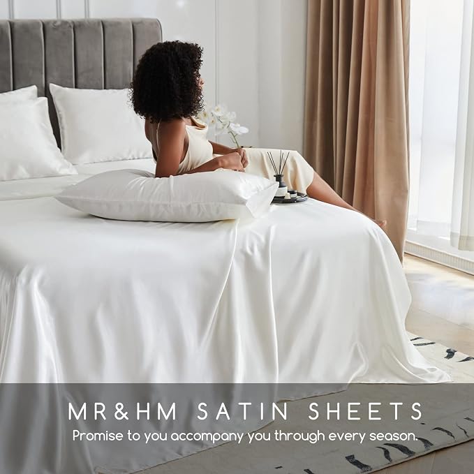 MR&HM Satin Bed Sheets, Full Size Sheets Set - Image 6