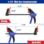 WORKPRO Mini Bar Clamps for Woodworking, 4-Piece One-Handed Clamp/Spreader - Image 3
