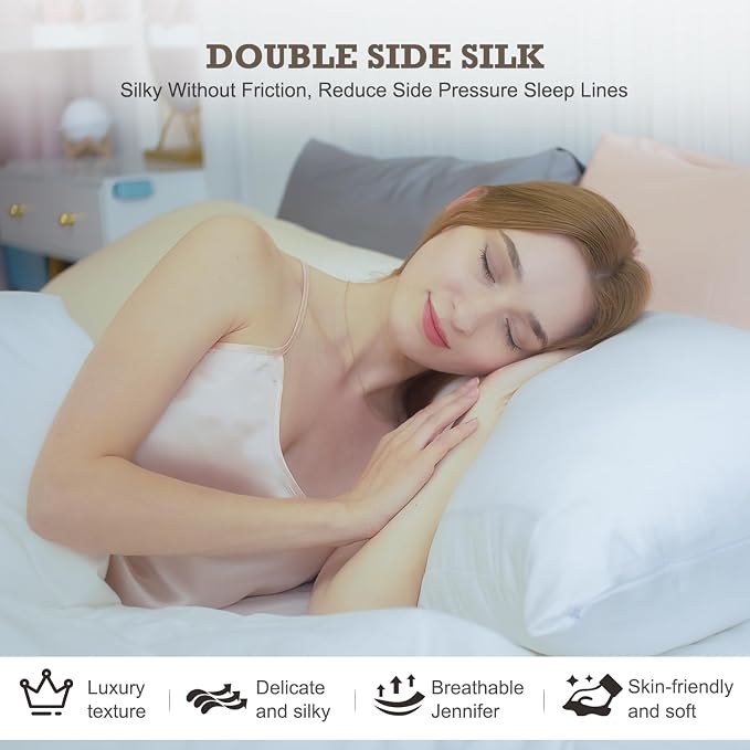 100% Mulberry Silk Pillowcase 2 Pack, Standard Size Silk Pillow Cases - Image 2