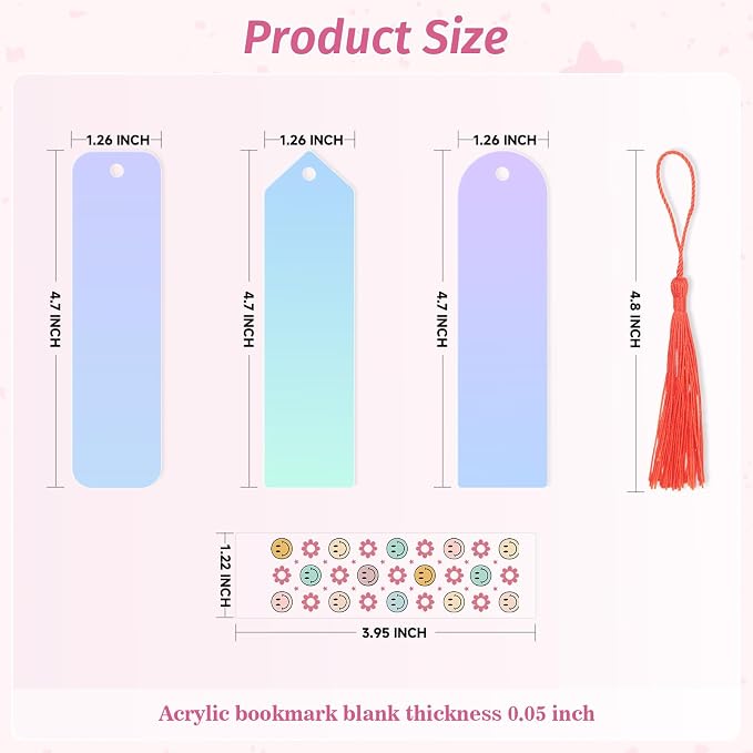 120Pcs Acrylic Bookmark Blanks Kits, Iridescent Clear Bookmarks Bulk - Image 6