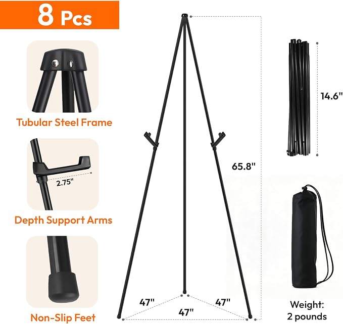 JEAWIWI 8PCS Black Easel Stand for Wedding Sign Stand, 66 Inch Portable Picture - Image 2