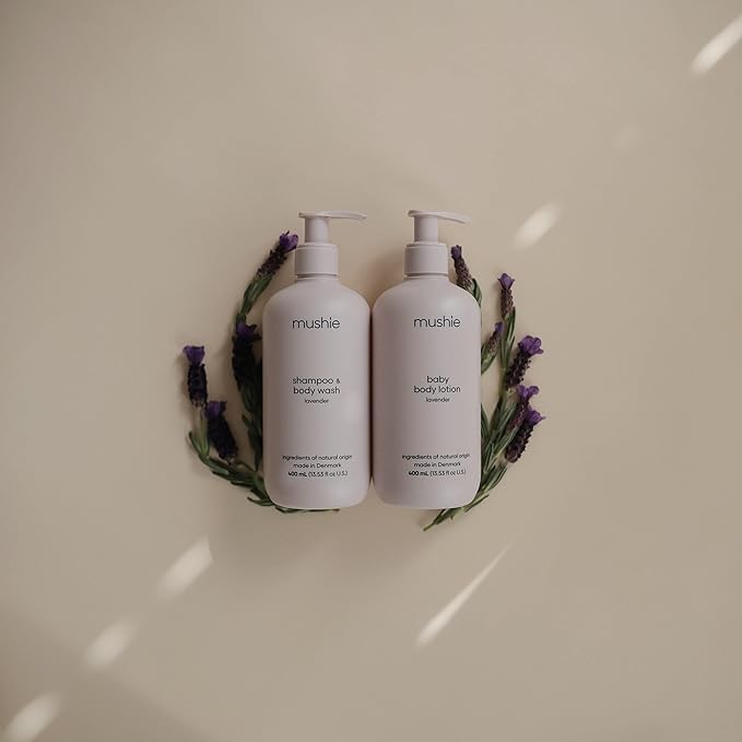 mushie Baby Organic Body Lotion | Moisturize, Soothe, and Hydrates Dry Skin | Made in Denmark, 13.53 fl oz (Lavender)