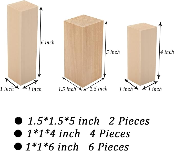 Unfinished Basswood Carving Blocks Kit, Rectangular Wooden Blocks 12 Pack - Image 2