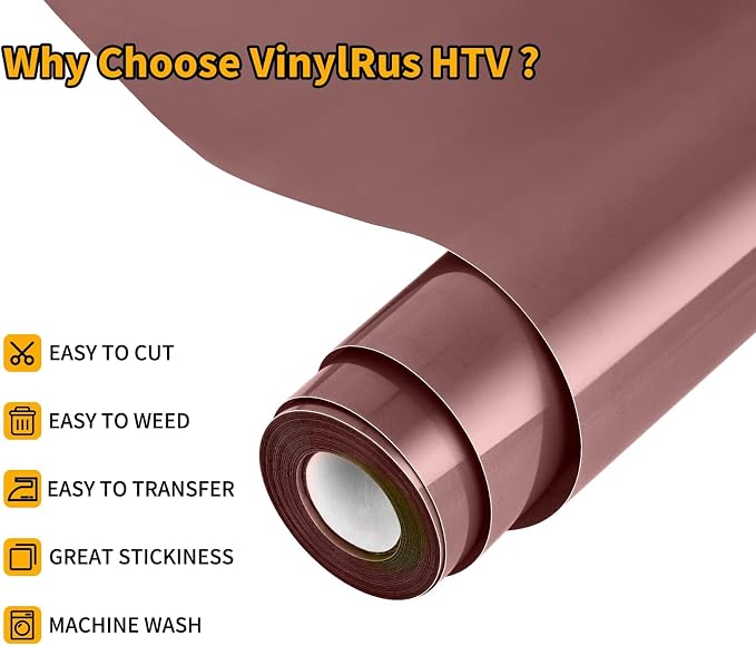 VinylRus Heat Transfer Vinyl-12” x 20ft Brown Iron on Vinyl Roll - Image 2