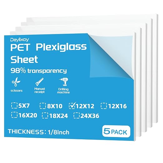 5-Pack 12 X 12 Plexiglass Sheets 1/8 Inch Thick 3mm Clear Plexi Glass by Deylixay