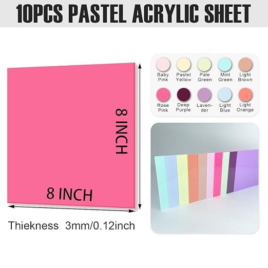 10 Colors Cell Cast Acrylic Sheets 1/8inch 8x8 200x200mm Plexiglass Sheets | - Image 2