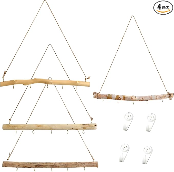 4 Pcs 15 Inch Driftwood Wall Hanging Jewelry Hanger Hanging Branch Decor by Unknown