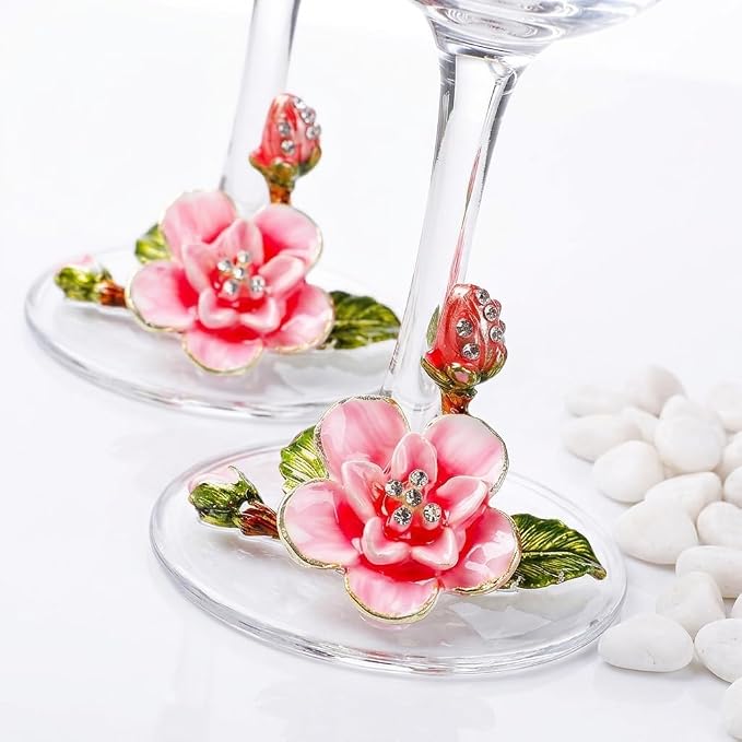 Simcat Handmade Painted Enamel Flower Glass Wine Glasses Transparent Refined - Image 4