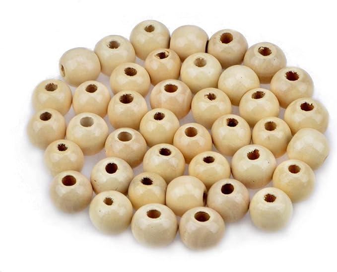 AD Beads 100 Pieces 10x12mm Natural Round Wooden Spacer Big Hole Beads Assorted by ADBeads