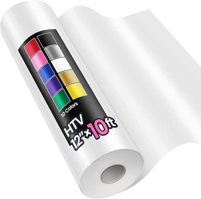 12" x 10ft Heat Transfer Vinyl HTV Rolls White, Sooez HTV Vinyl by Sooez