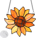 Lewondr Sunflower Stained Glass Window Hanging, Handcrafted Stained Glass by Lewondr