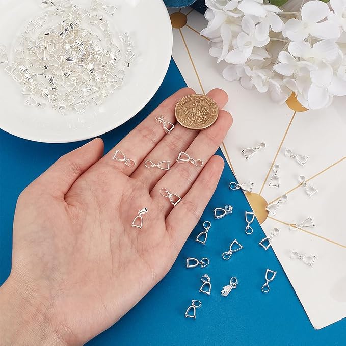 PH PandaHall 100pcs Pendant Chain Connector Silver Brass Pinch Bails Pinch Clip - Image 3