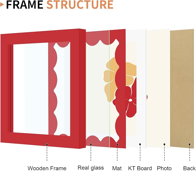 5x5 Picture Frame with Wavy Mat, Wooden Real Glass 5 x 5 Photo Frame - Image 5