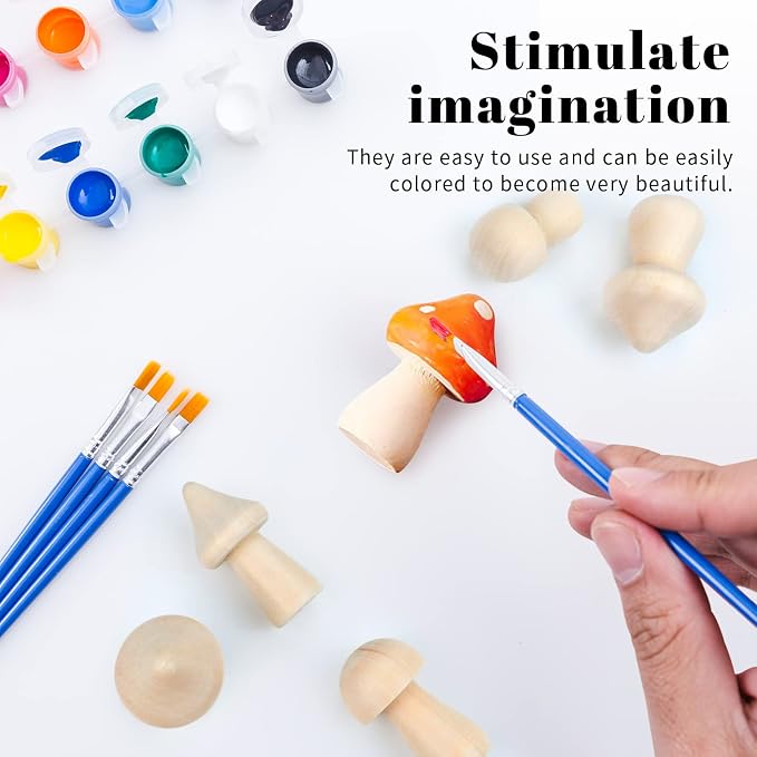 36 Pieces Unfinished Wooden Mushrooms 6 Size Natural Plain Unpainted Wooden - Image 5