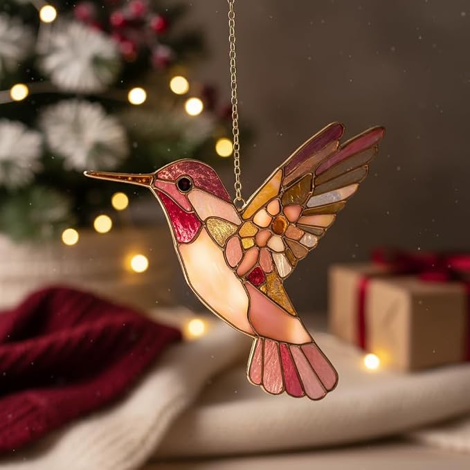Pink Floral Hummingbird Acrylic Suncatcher - Image 3