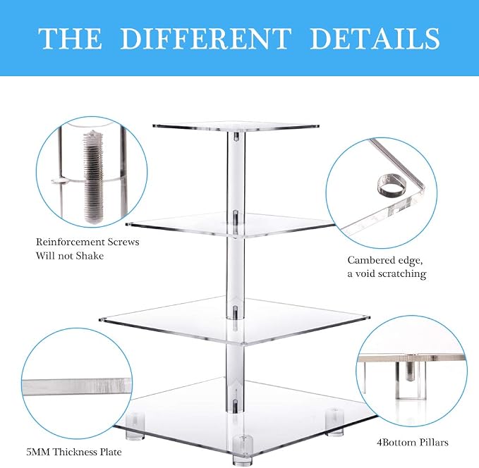 YestBuy 4 Tier Acrylic Cupcake Stand Afternoon Tea Cake Stand Large Cupcake - Image 7