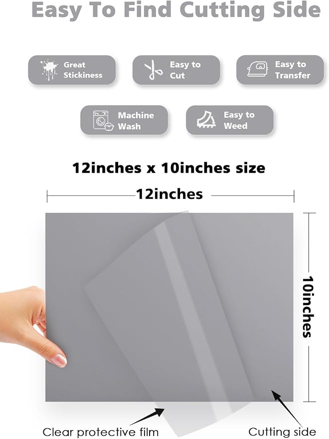 HTV Heat Transfer Vinyl Bundle: 16 Pack 12" x 10" Silver Heat Transfer Vinyl - Image 4
