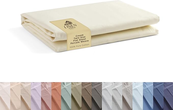Linen Home 100% Cotton Percale 1 Flat Sheet, Twin Size by LINENHOME