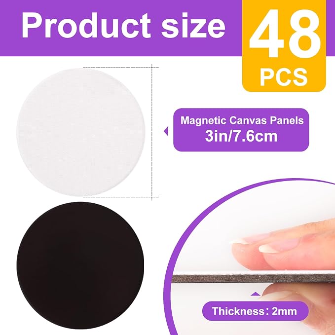 ESRICH 48Pack 3x3IN Round Mini Canvas Magnets, Small Magnetic Paint Canvas | - Image 3