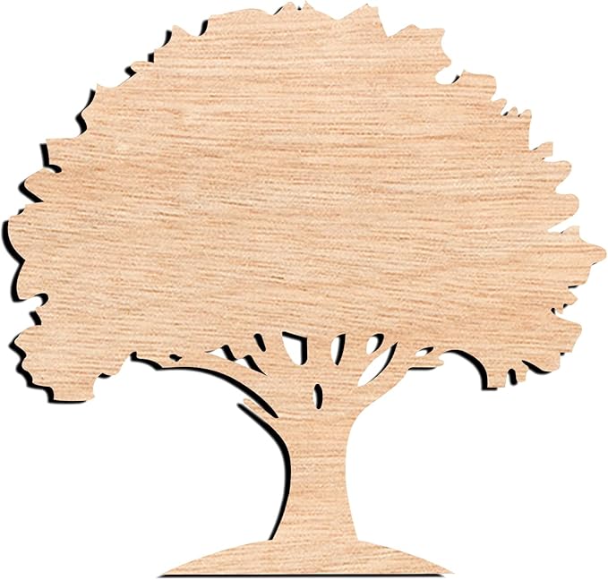 Unfinished Oak Tree Wood Cutout – Rustic Laser Cut Wooden Shape by Unknown
