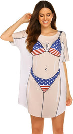 Ekouaer Women's Bikini Shirt Cover Up Short Sleeve Cute Bikini Print Cover-Up - Image 3