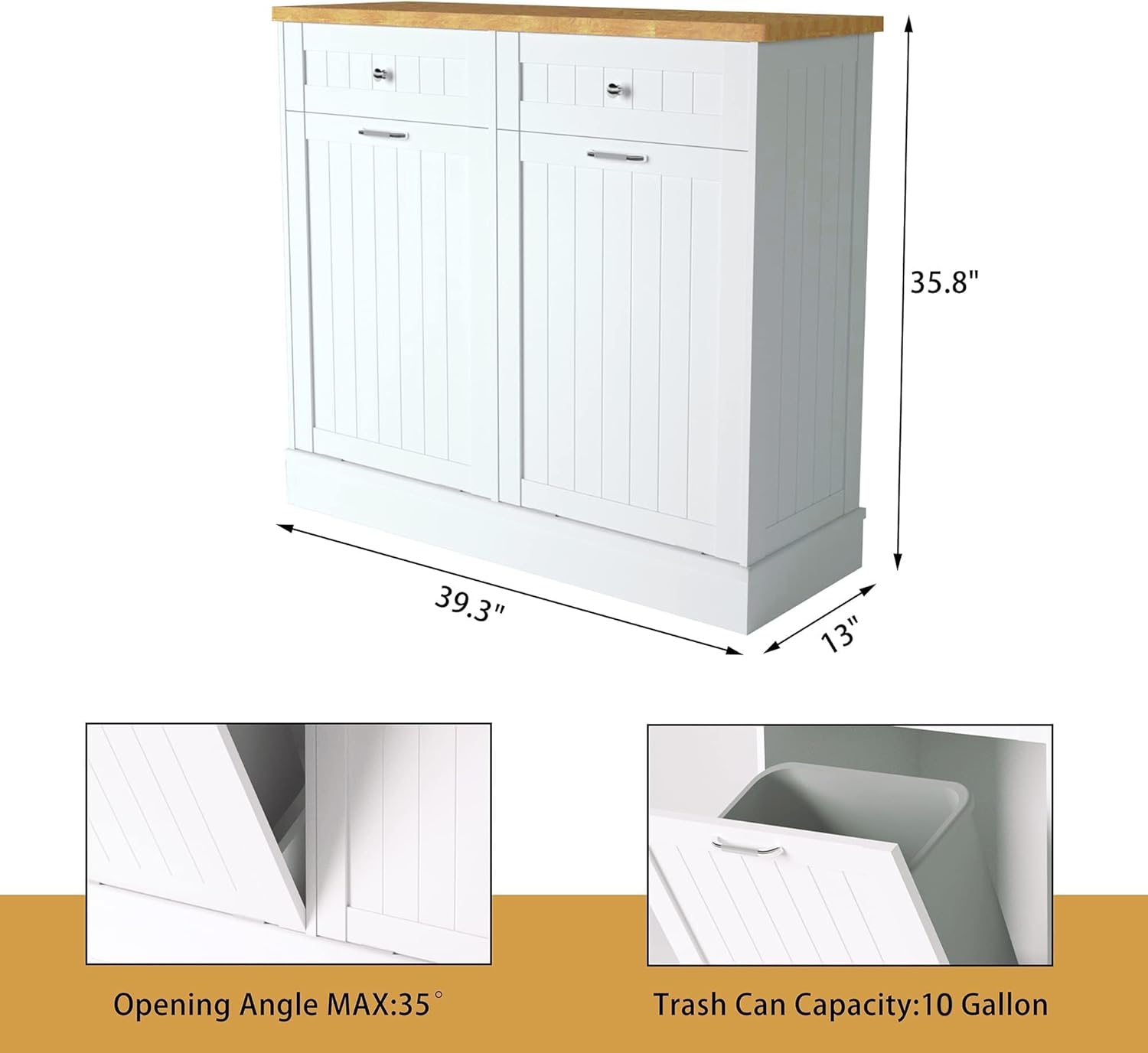 Betterhood Tilt Out Trash Cabinet 10 Gallon Wooden Free Standing Laundry Sorter Cabinet,Recycling Cabinet with Hideaway Drawer,Tilt Out Trash Cabinet Can Bin Kitchen