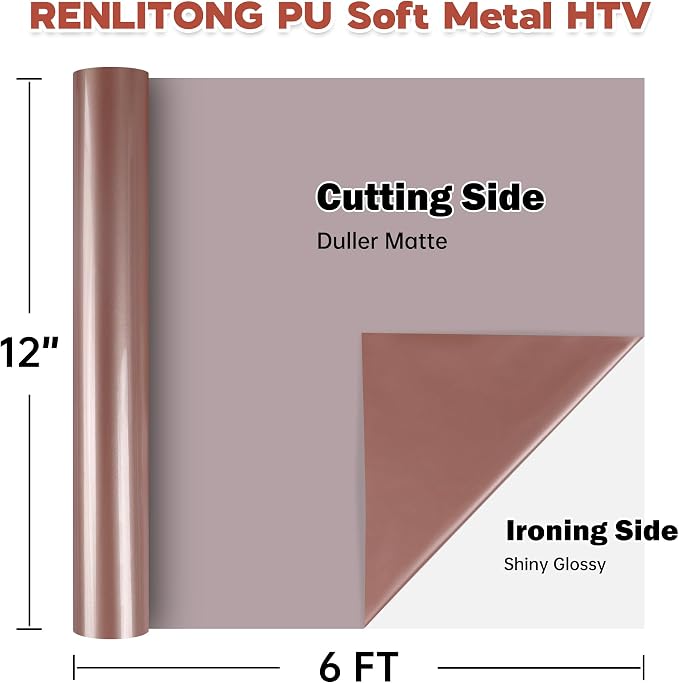 RENLITONG Soft Metal Heat Transfer Vinyl, Premium PU Material HTV Roll - Image 2