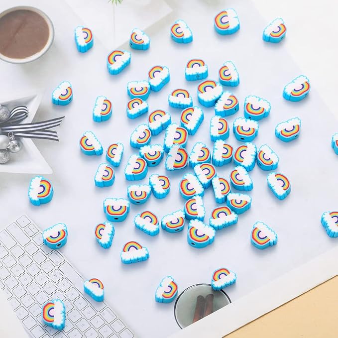 100pcs Blue Rainbow Polymer Clay Spacer Beads - Image 2
