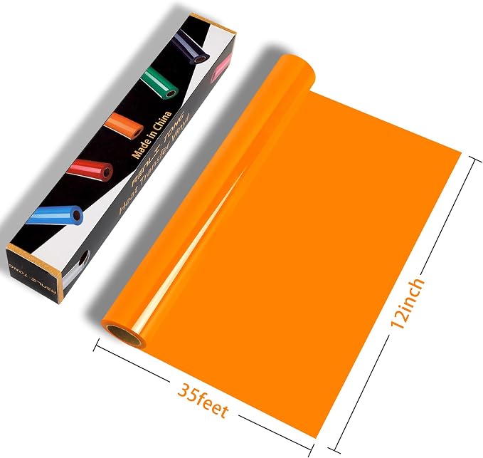 RENLITONG Glossy Orange HTV Vinyl 12" x 35ft Roll - Image 2