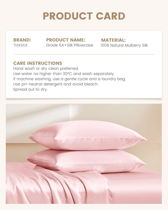 THXSILK Pure Mulberry Silk Zipper Pillow Case, Grade 6A+ Mulberry Silk - Image 8